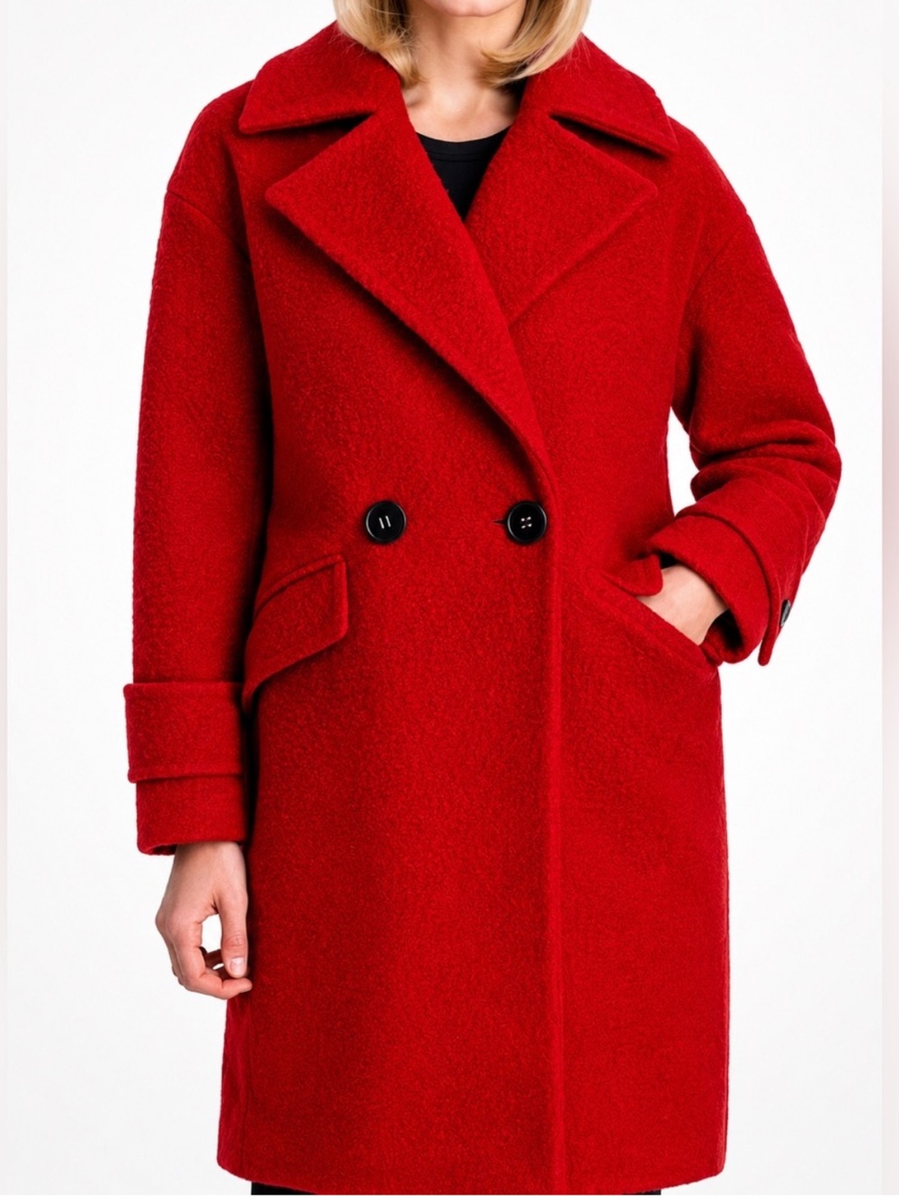 BCBGeneration Double Breasted Boucle Pea Coat - Scarlett Red
